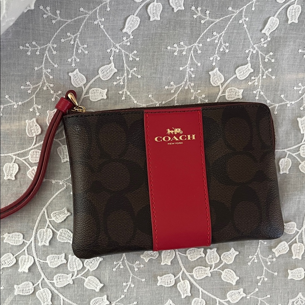 Coach Brown and Red Wristlet